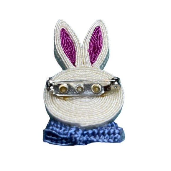 Rolled Straw Rabbit Head Easter Bunny Pin 2" - Picture 5 of 10